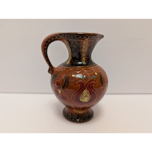 Hand-Painted Austria Brown Ceramic Pitcher Vase  5.5" Tall Vintage - Picture 1 of 7